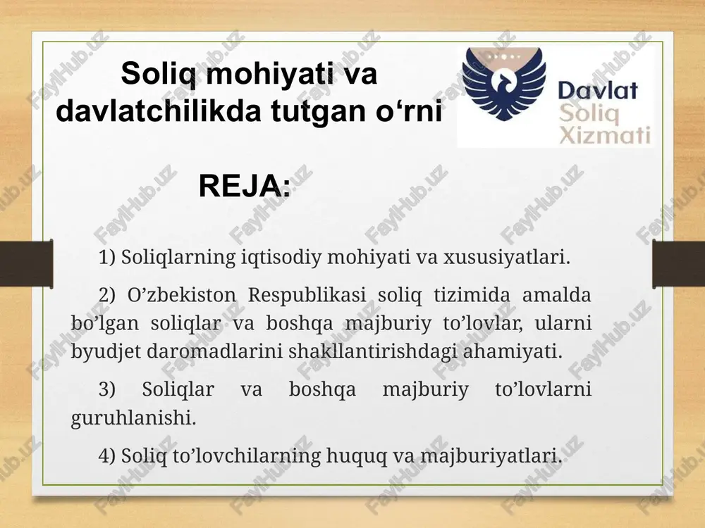 soliqlarning iqtisodiy mohiyati va xususiyatlari — PPTX