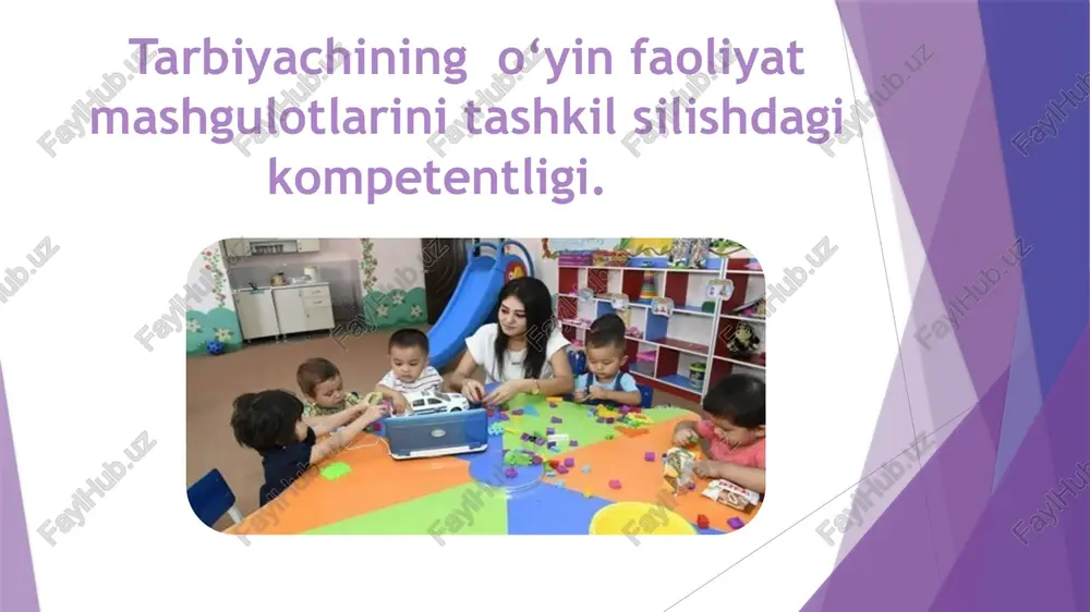 tarbiyachining o‘yin faoliyat mashgulotlarini tashkil silishdagi kompetentligi..pptx — PPTX