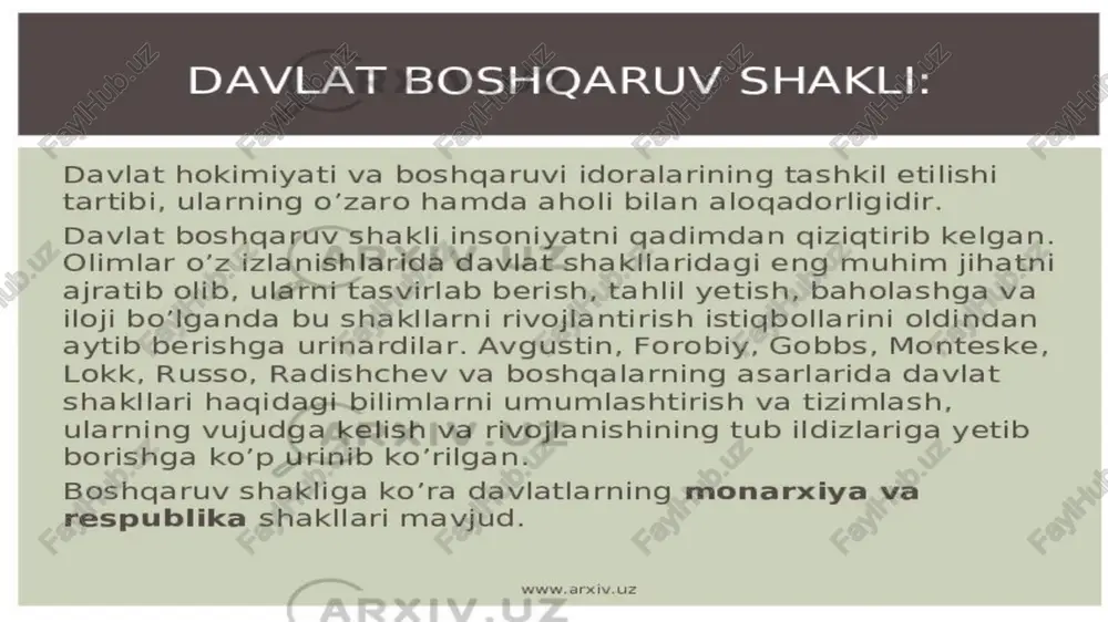 davlat boshqaruv shakli — PPTX