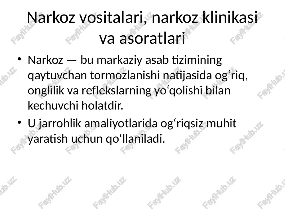narkoz vositalari, narkoz klinikasi va asoratlari — PPTX