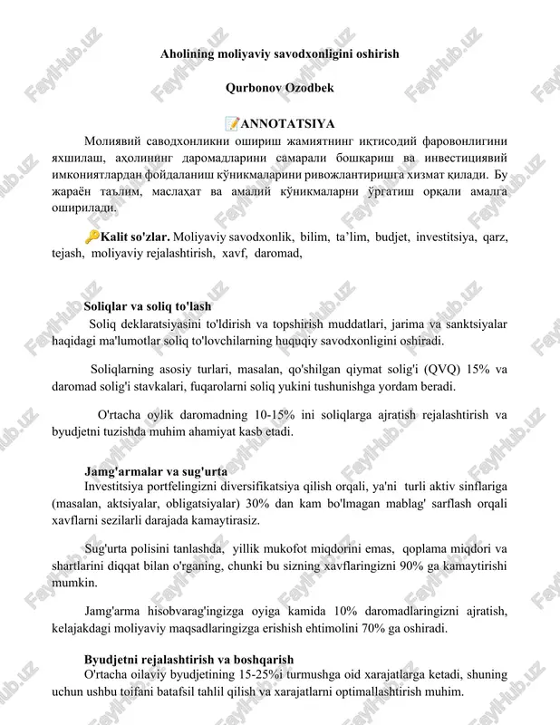 moliyaviy savodxonlikni oshirish — DOCX