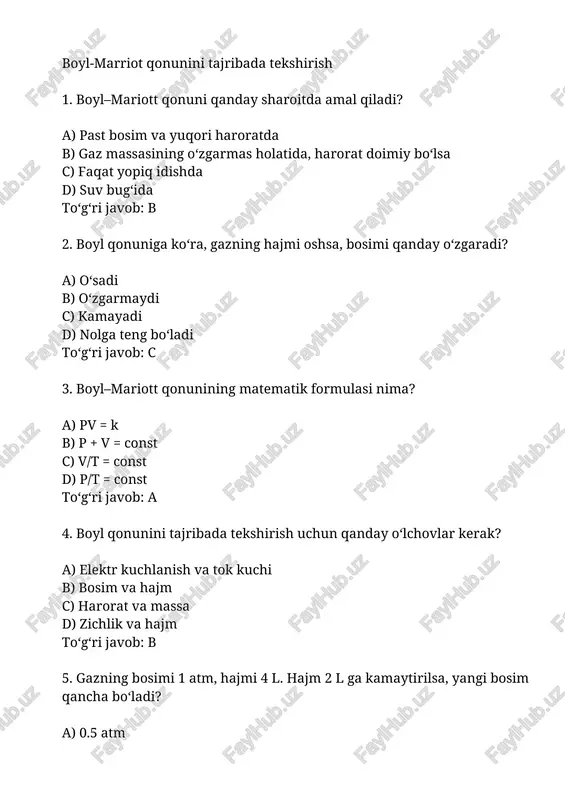 boyl-marriott qonunini tajribada tekshirish — DOCX