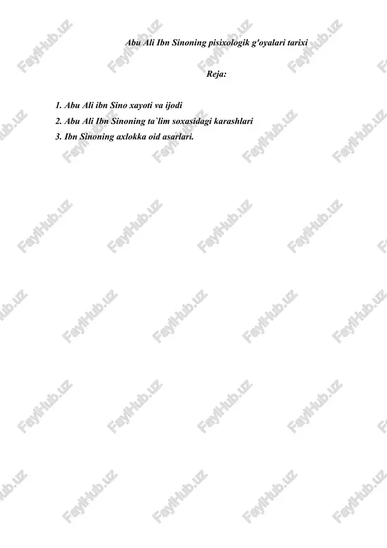 abu ali ibn sinoning pisixologik g'oyalari tarixi — DOCX