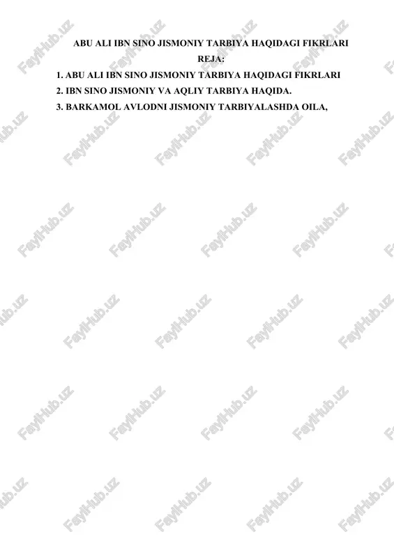 abu ali ibn sino jismoniy tarbiya haqidagi fikrlari — DOCX