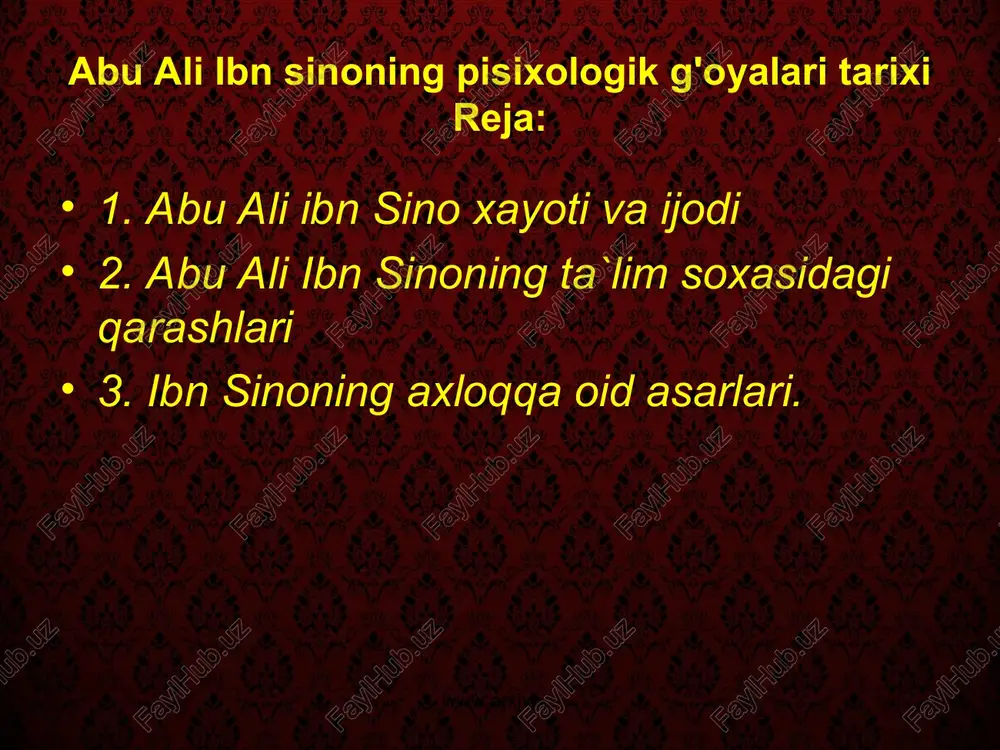 abu ali ibn sinoning pisixologik g'oyalari tarixi — PPT
