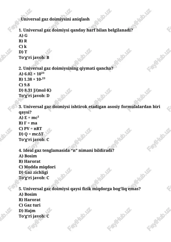 universal gaz doimiysi — DOCX