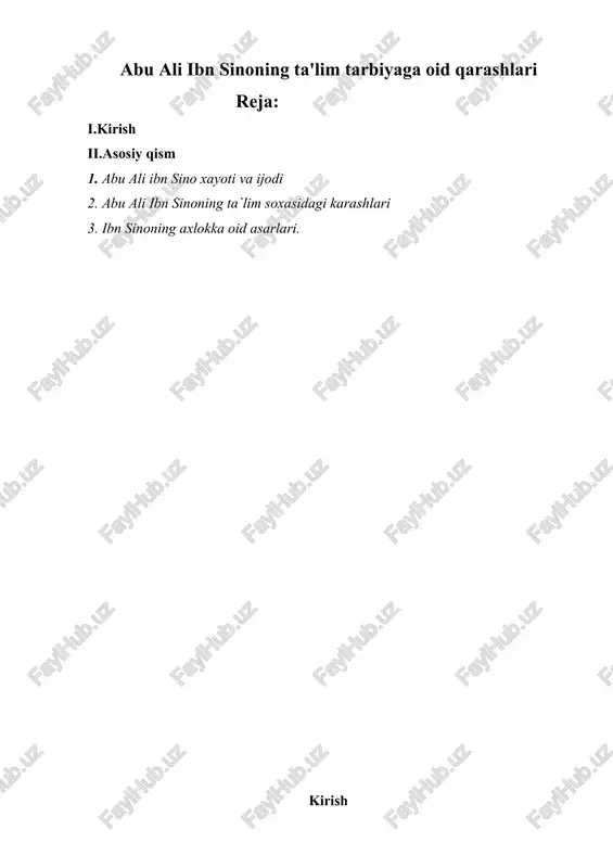 abu ali ibn sinoning ta'lim tarbiyaga oid qarashlari — DOCX