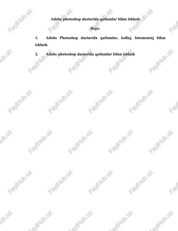 adobe photoshop dasturida qatlamlar bilan ishlash — DOC