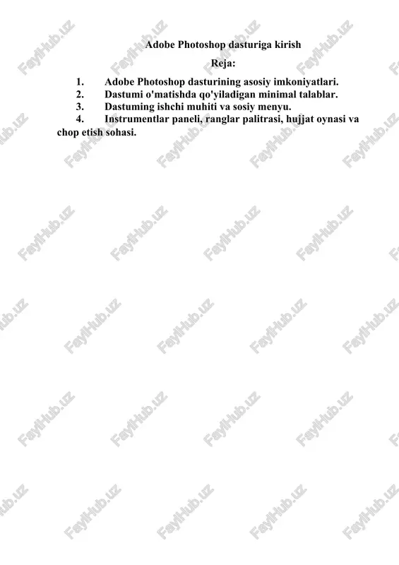 adobe photoshop dasturiga kirish — DOCX