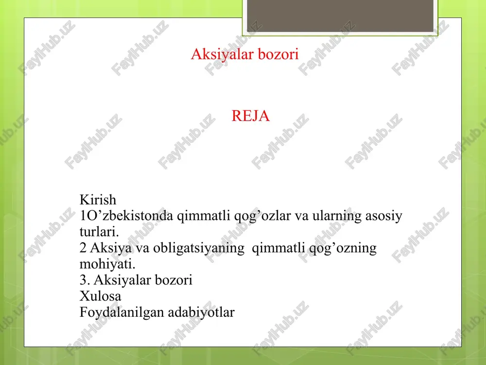 aksiyalar bozori — PPTX