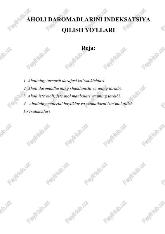 aholi daromadlarini indeksatsiya qilish yo'llari — DOCX