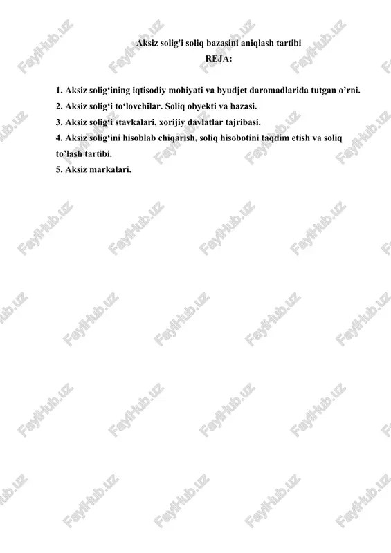 aksiz solig'i soliq bazasini aniqlash tartibi — DOC