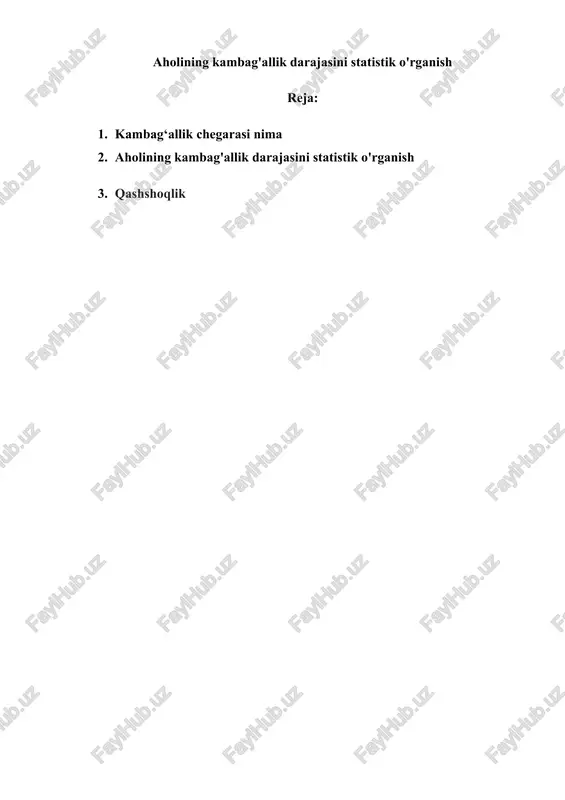 aholining kambag'allik darajasini statistik o'rganish — DOC