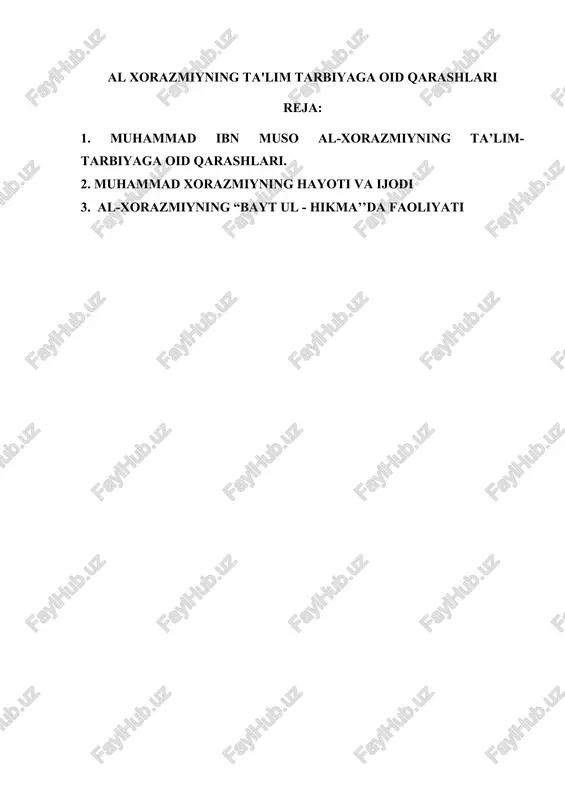 al xorazmiyning ta'lim tarbiyaga oid qarashlari — DOC