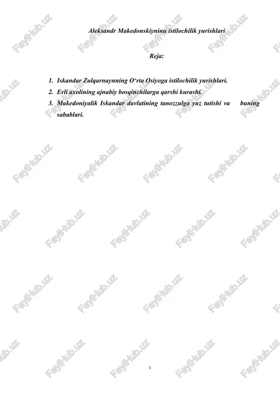 aleksandr makedonskiyninu istilochilik yurishlari — DOC