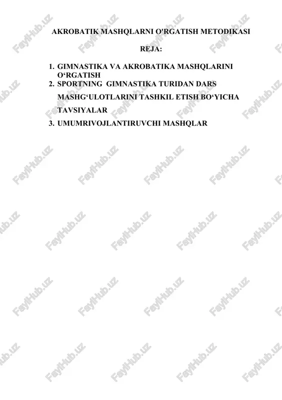 akrobatik mashqlarni o'rgatish metodikasi — DOC