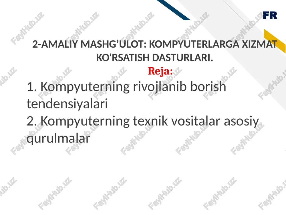 2-amaliy mashg’ulot:kompyuterlarga xizmat ko'rsatish dasturlari — PPTX