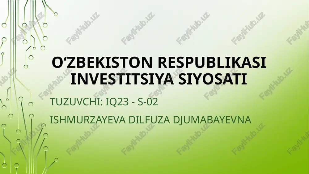 o‘zbekiston respublikasi investitsiya siyosati — PPTX