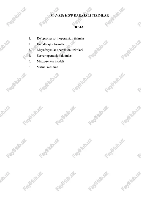 ko'p protsessorli operatsion tizimlar — DOCX