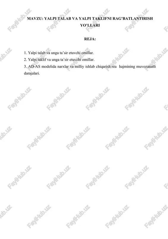 yalpi talab va taklif (ad-as) modeli — DOCX
