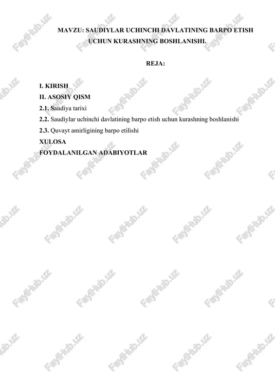 saudiylar uchinchi davlatining barpo etish uchun kurashning boshlanishi — DOCX