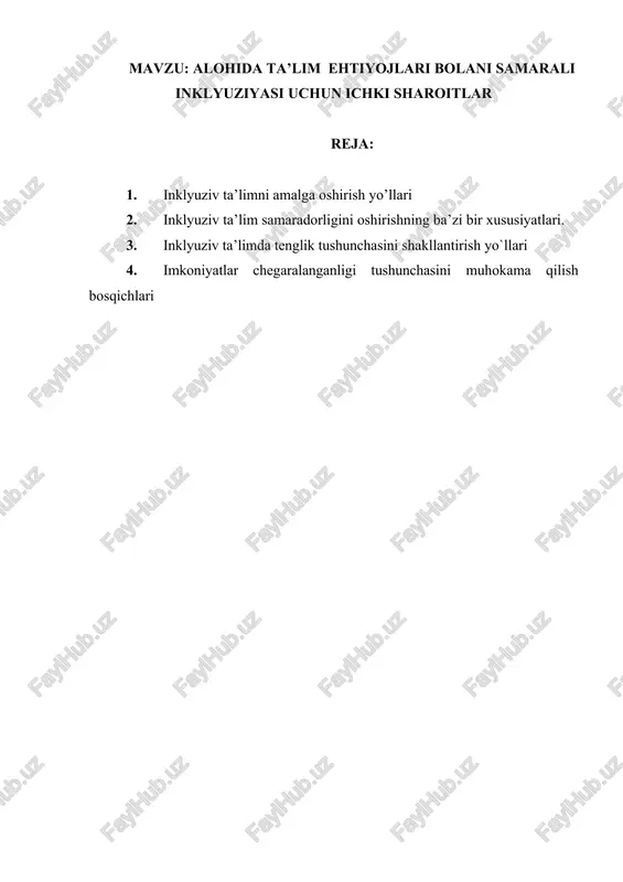 tenghuqqlikni shakllantirish bo'yicha tavsiyalar — DOCX
