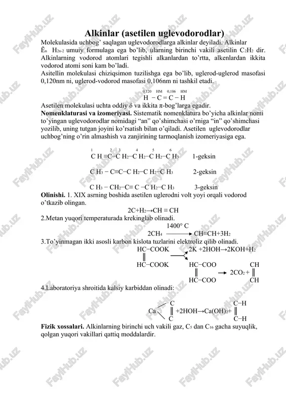 alkinlar (asetilen uglevodorodlar) referat — DOC