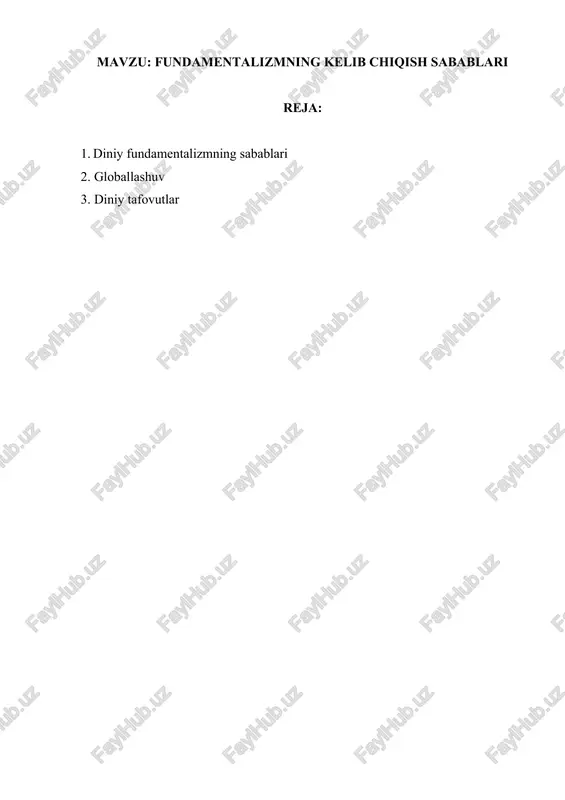 diniy fundamentalizmning kelib chiqish sabablari — DOCX