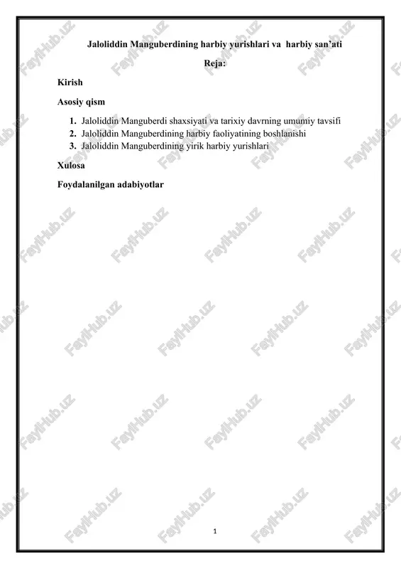jaloliddin manguberdining harbiy yurishlari va harbiy san’ati — DOCX