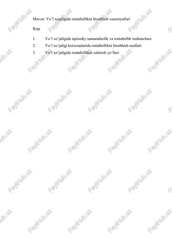 yo’l xojaligida rentabellikni hisoblash xususiyatlari — DOCX