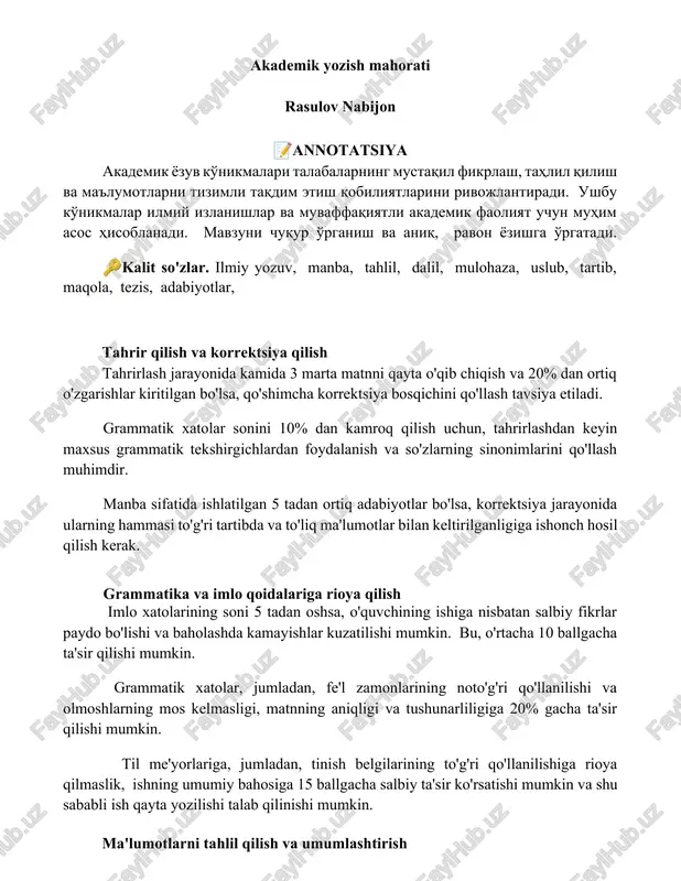 akademik yozish mahorati — DOCX