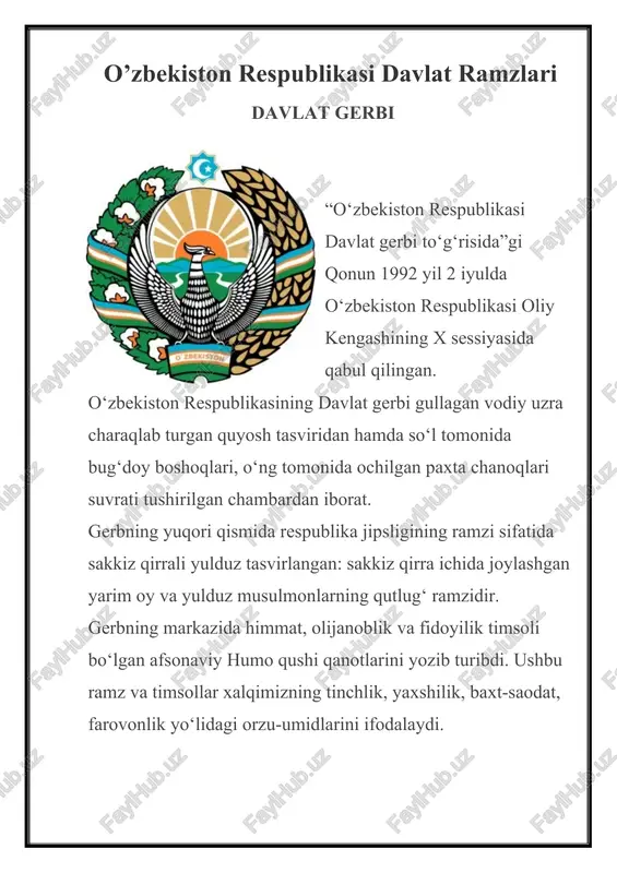 o'zbekiston respublikasi davlat ramzlari — DOCX