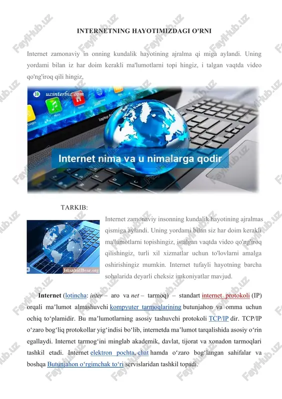 internetning hayotimizdagi o'rni — DOCX