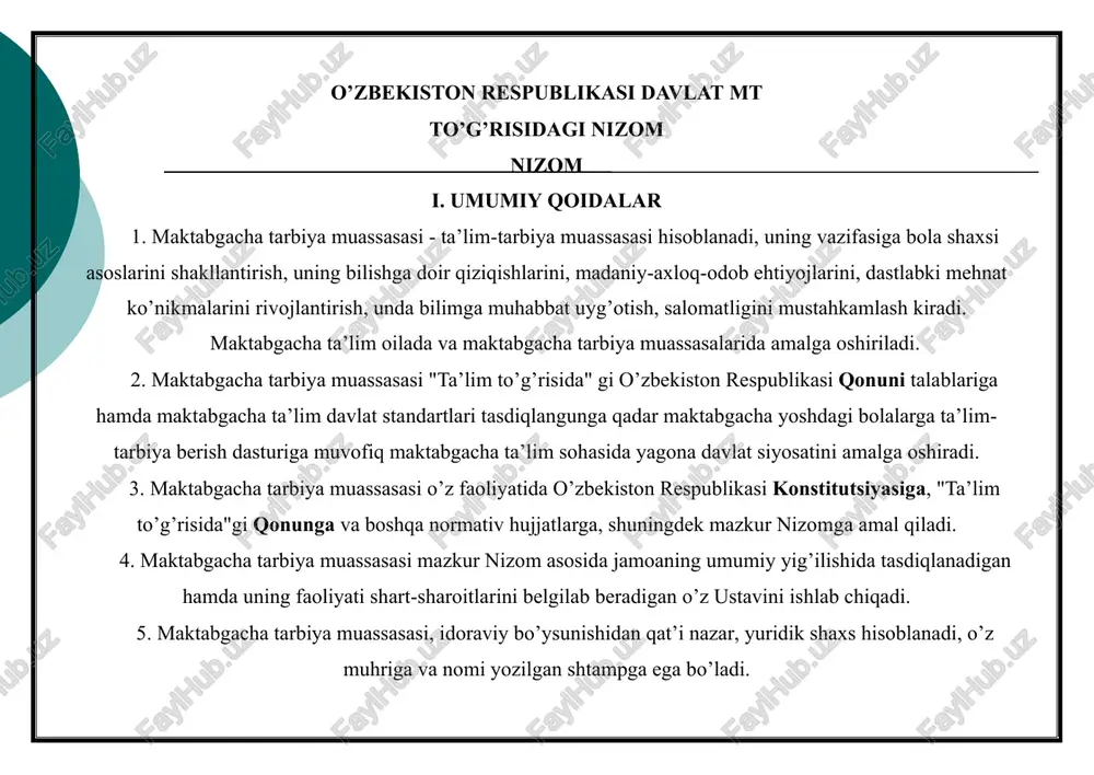 maktabgacha tarbiya muassasasi — PPTX