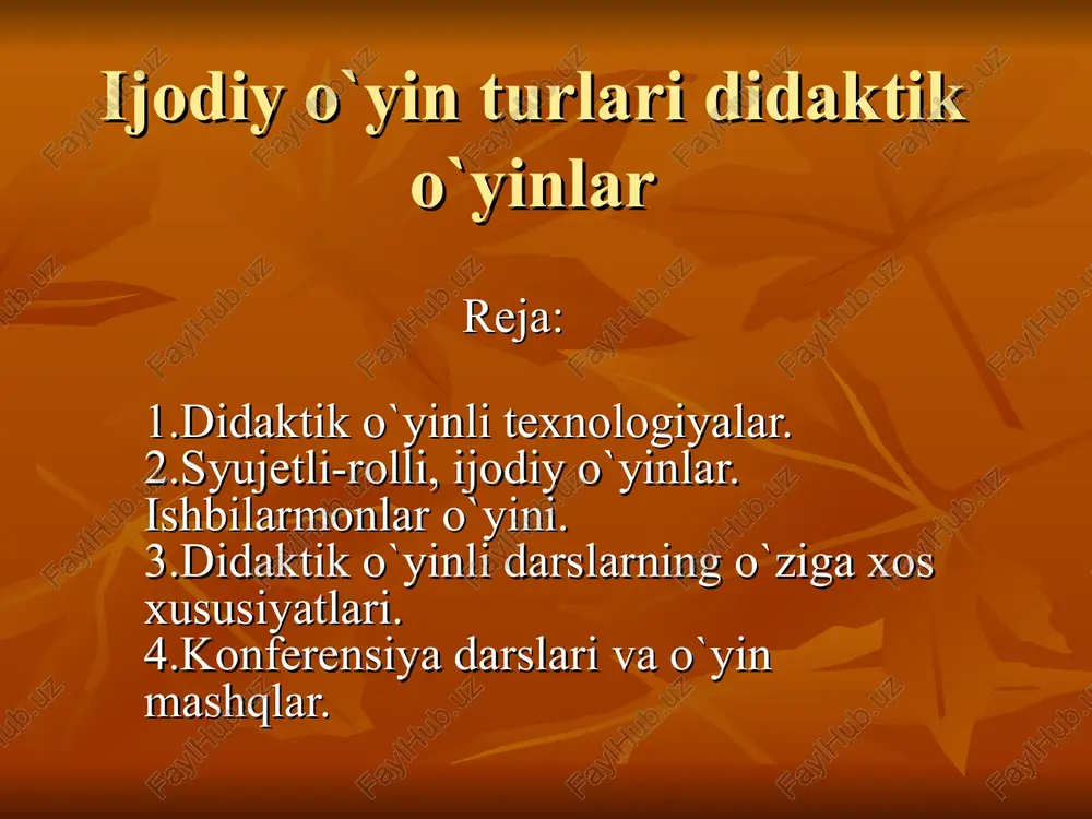 didaktik o`yinli texnologiyalar — PPT