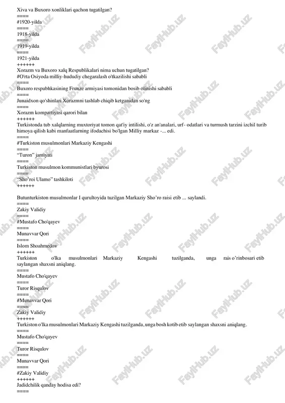 o'zbekiston tarixi test — PDF