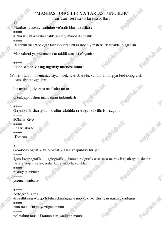 manbashunoslik va tarixshunoslik — PDF