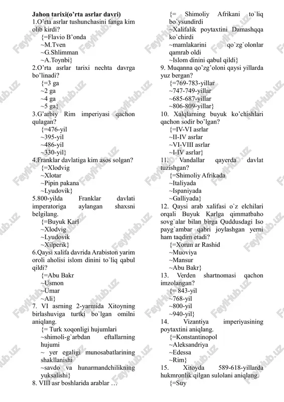 jahon tarixi(o’rta asrlar davri) — PDF