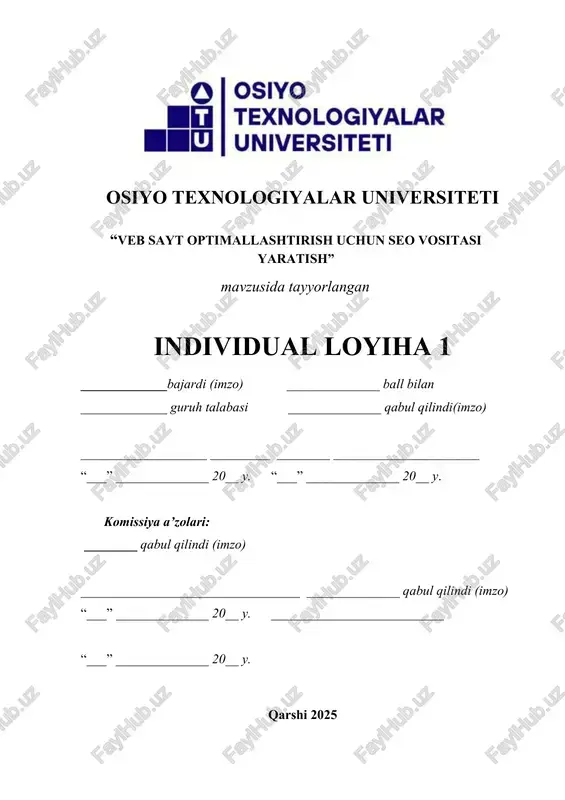 veb sayt optimallashtirish uchun seo vositasi yaratish — DOCX