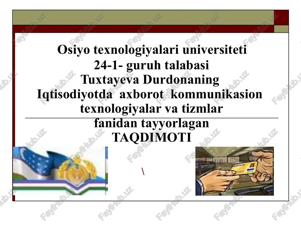 o'zbekistondagi soliq tizimining raqamlar asosida transformatsiyasi — PPTX