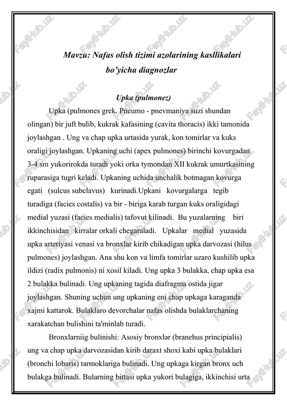 nafas olish tizimi azolarining kasllikalari bo’yicha diagnozlar — DOC