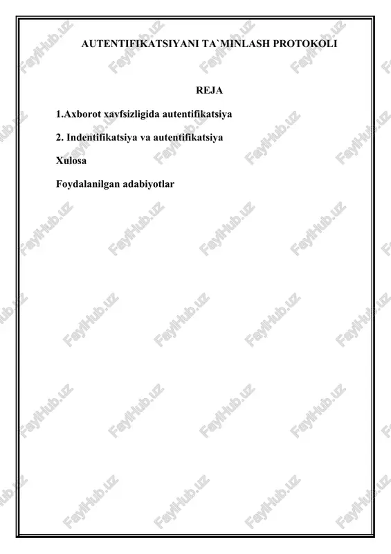 identifikatsiyasi protokollari — DOCX