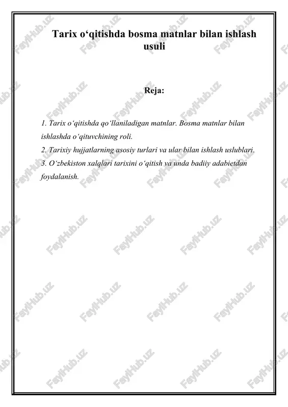 tarix o‘qitishda bosma matnlar bilan ishlash usuli — DOC