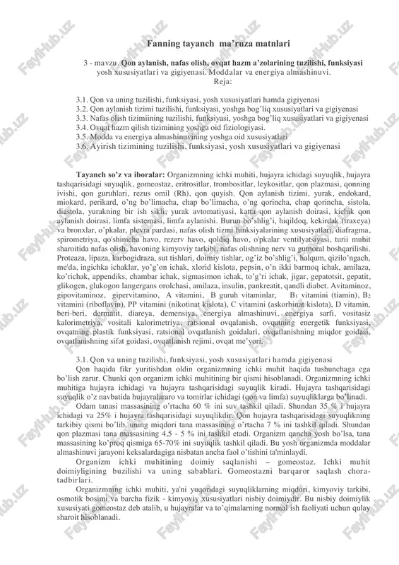 fanning tayanch ma’ruza matnlari — PDF