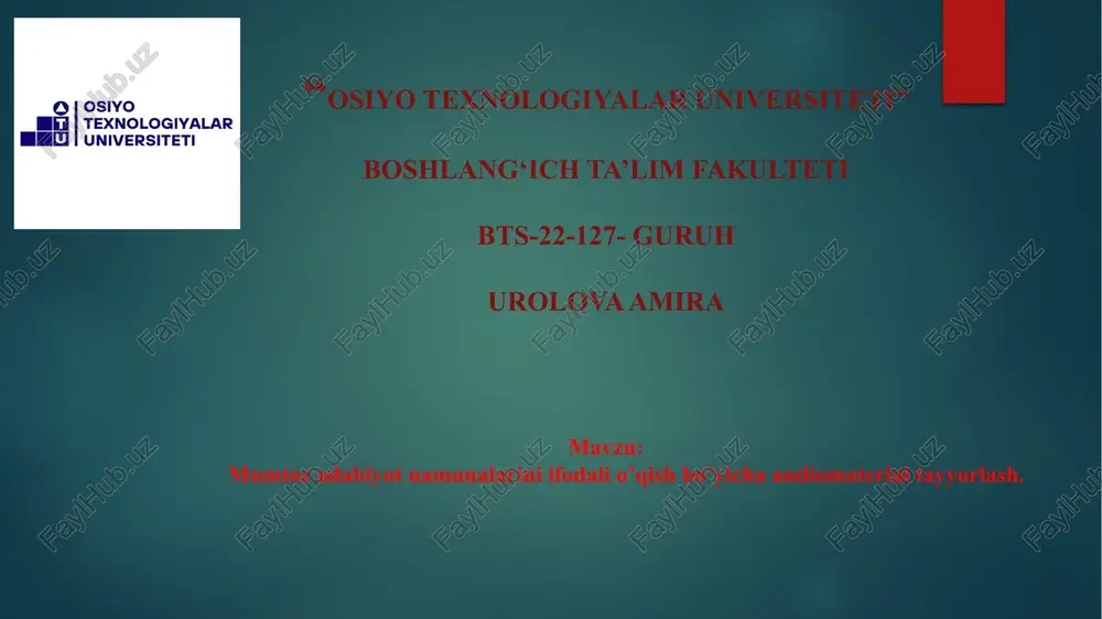 mumtoz adabiyot namunalarini ifodali o’qish bo’yicha audiomaterial — PPTX