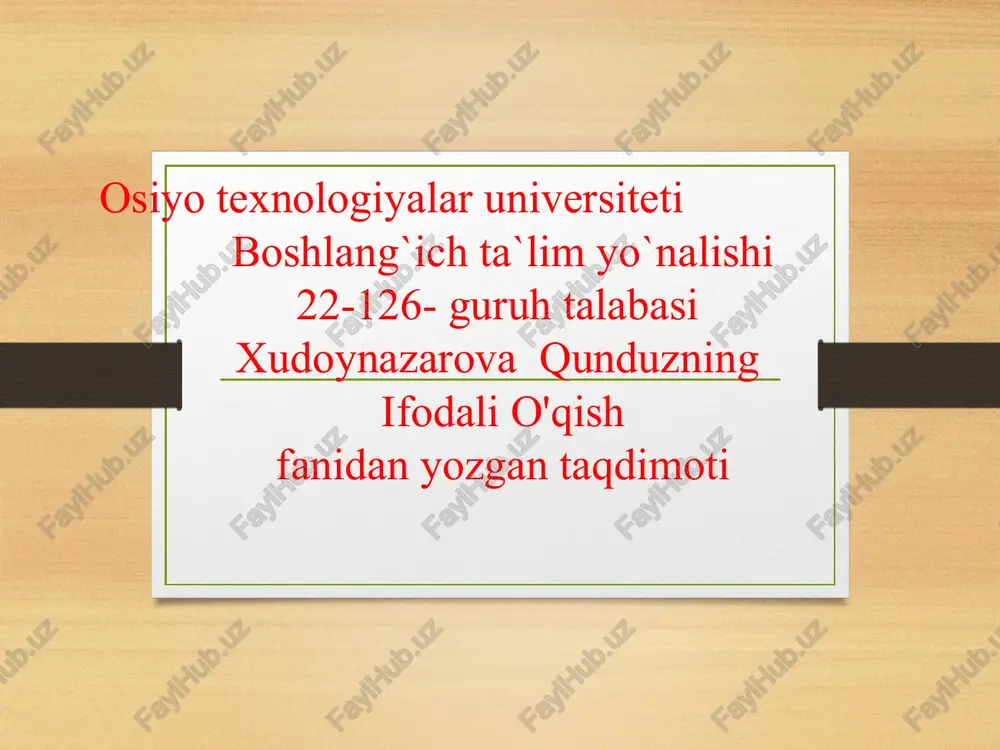 ifodali o'qishfanidan yozgan taqdimoti — PPT