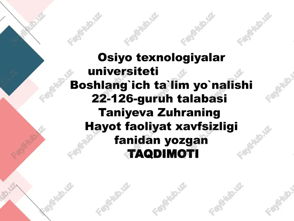 hayot faoliyati xavfsizligini tahlilqilish — PPTX
