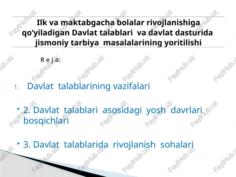 davlat talablari va davlat dasturida jismoniy tarbiya masalalarining yoritilishi — PPTX