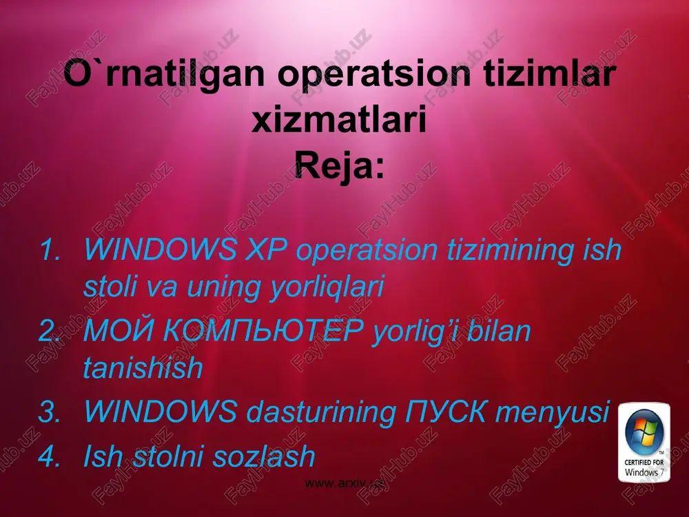 windows xp operatsion tizimi — PPT