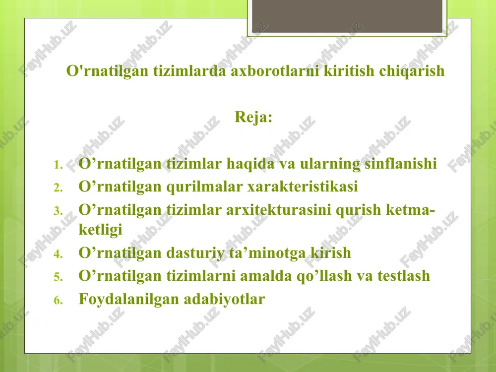 o'rnatilgan tizimlar — PPTX
